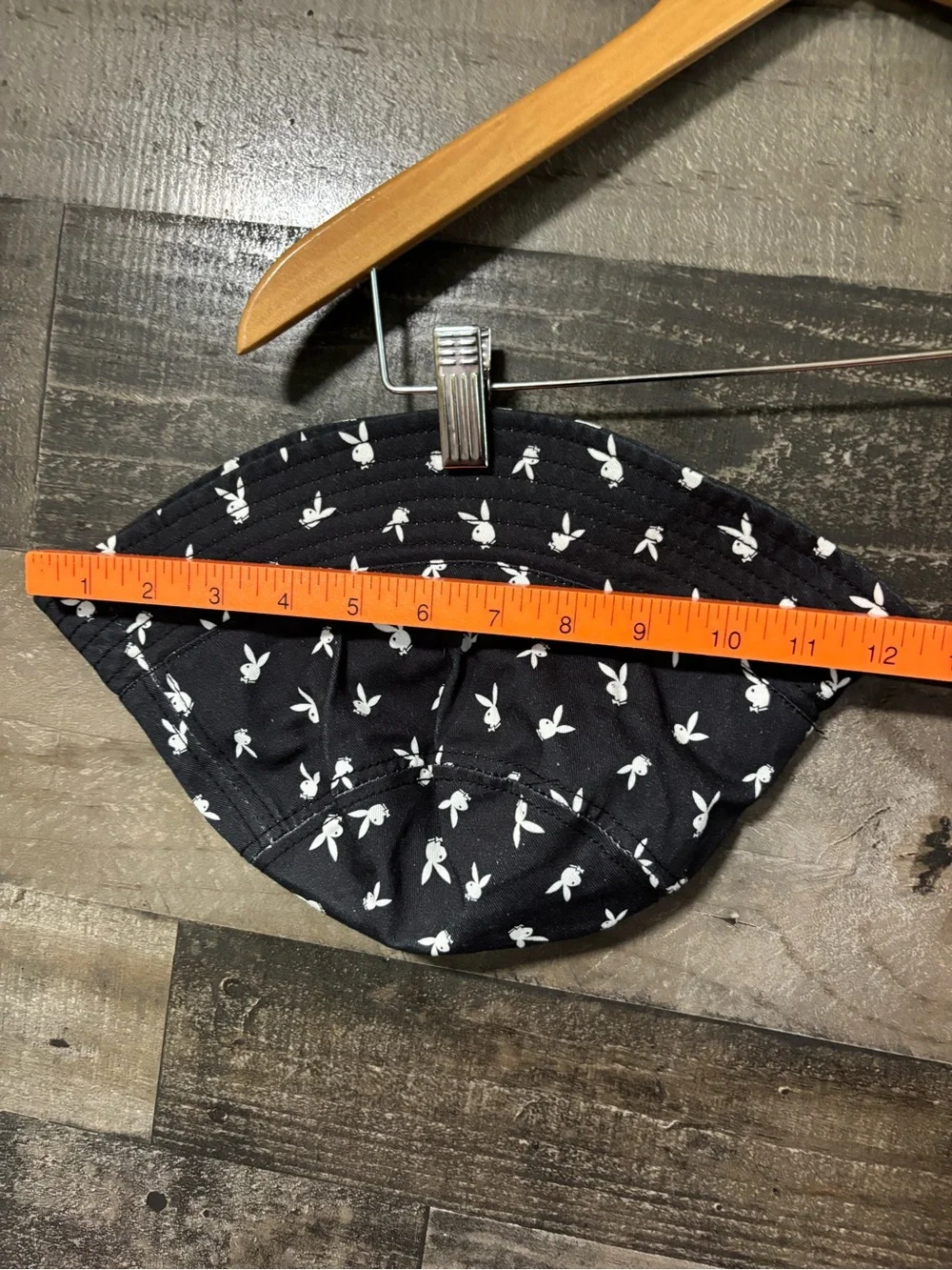 PLAYBOY Black Bucket Hat with White Bunny Motif 100% Cotton